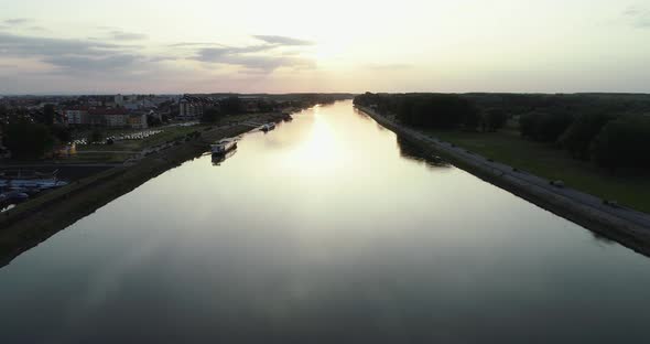 Aerial view of Drava river in Osijek, Croatia.