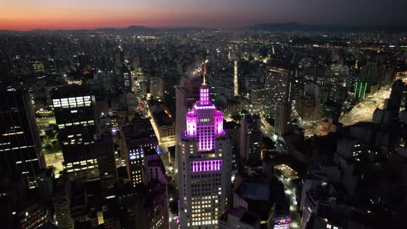 Night downtown Sao Paulo Brazil. Downtown district at night life scenery.