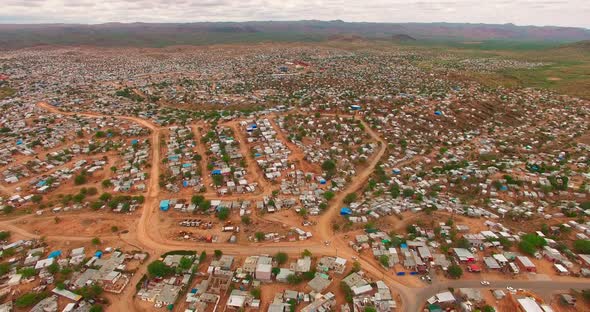 A Bird's-eye View Taken Over a City with Ruined Houses in Namibia, Africa alt