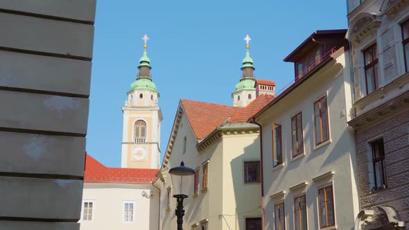 Old Buildings with Terracotta Tiled Roofs in Ljubljana