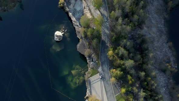 Beautiful Aerial Footage of Ruskeala Mountain Park in Karelia in