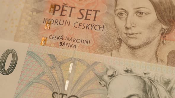 Tilting on Czech Republic koruna currency different values shallow DOF 4K 2160p 30fps UltraHD footag