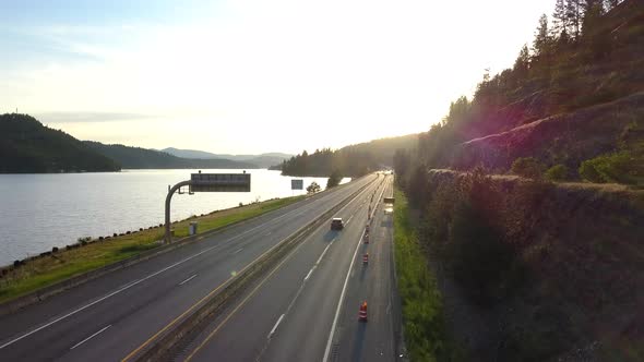 Flyby of American Construction Lane Closure in Northern Idaho