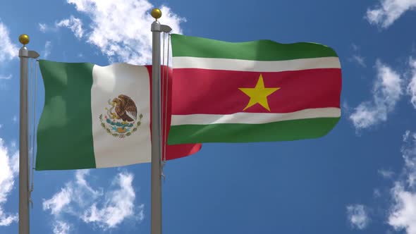 Mexico Flag Vs Suriname Flag On Flagpole