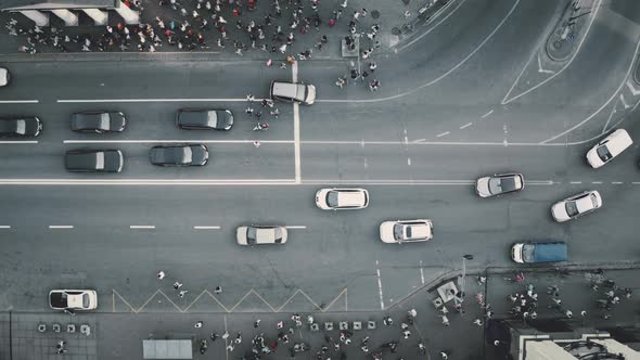 People at Crossroad Aerial Top Down