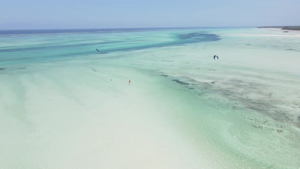 Kitesurfing Near the Shore of Zanzibar Tanzania