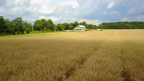 Big Combine In Middle Of Field.