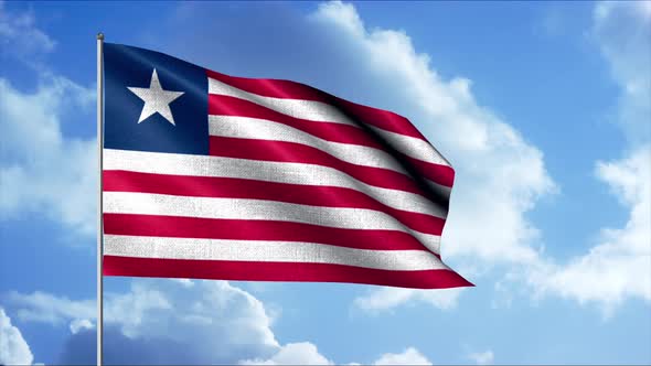 Liberia flag waving in the blue sky