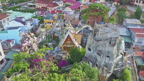Aerial View Amazing Crazy House Hotel Complex Yard