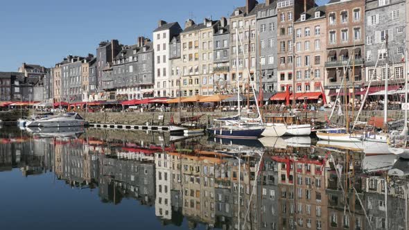 HONFLEUR, FRANCE - SEPTEMBER 2016 Famous Northern Normandy and The Vieux Bassin   with port   water 
