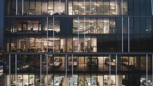 An Aerial View of the Skyscraper Windows at Night