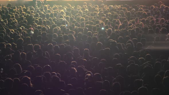 Big Crowd of People Dancing on Music Festival Concert at Night Street Music Big Event Applause