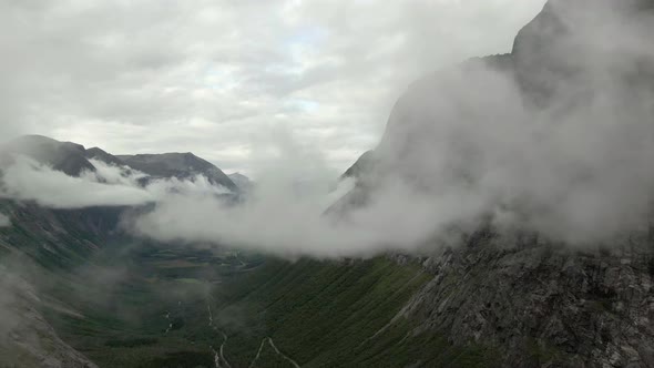 Unique view of Trollstigen Road in clouds, Norway