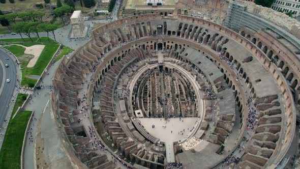 4K Aerial of the colosseum and the center of Rome, Italy.