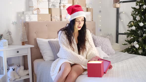 Beautiful Young Woman Look Into Gift Box