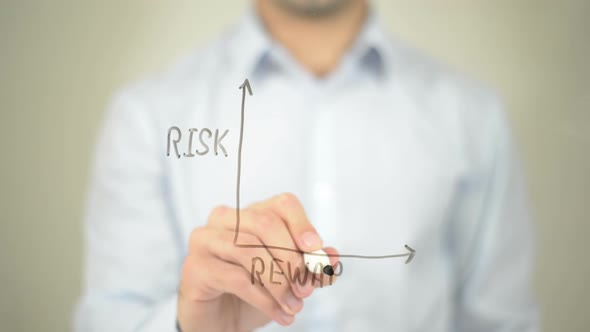 Reward Risk Graph, Businessman Writing on Transparent Screen