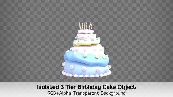 Isolated 3 Tier Birthday Cake Object