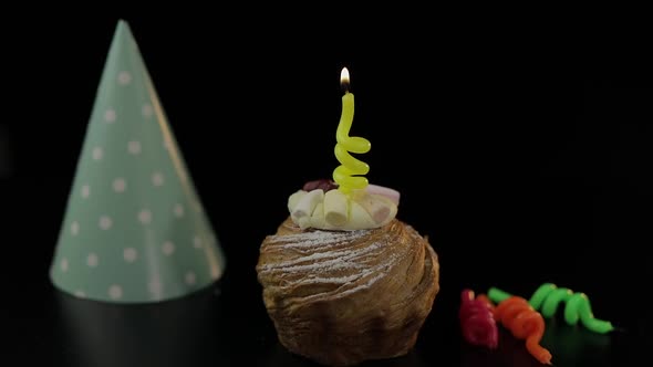 Party. Cake and Festive Candle on It. Light the Candle. Celebrate Birthday