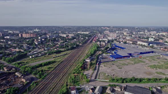 Aerial Top View of the Large Logistics Park with Factories