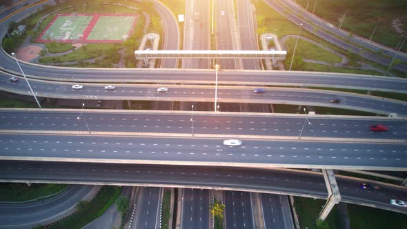 4K : Aerial drone hyperlapse video of elevated toll road junction