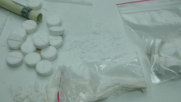 Cocaine Strips On White Table Ready For Use