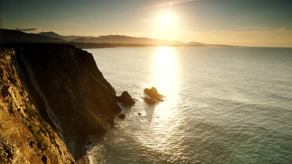 Asturias Coast. Sunset over Cabo Busto Cliffs, Spain.