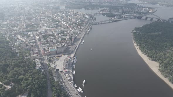 View of Kyiv From Above. Ukraine. Aerial View, Gray, Flat