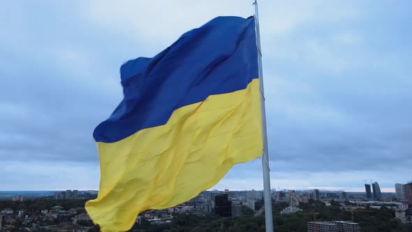 Kyiv - National Flag of Ukraine By Day. Aerial View. Kiev