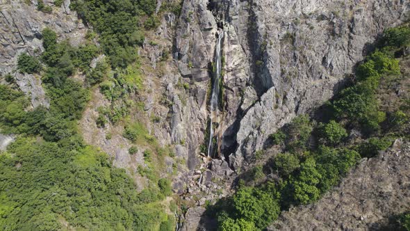 Frecha da Mizarela waterfall at Arouca, Portugal. Aerial approach