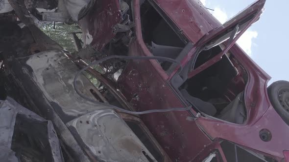 Vertical Video of the War in Ukraine  Destroyed Cars