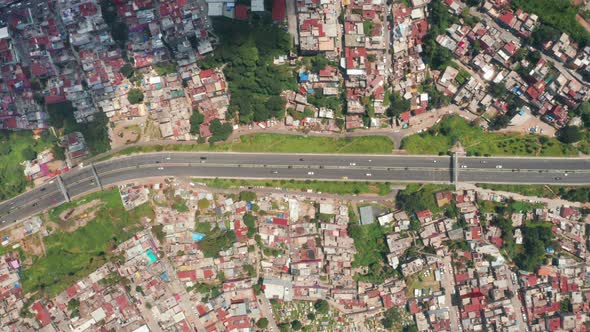 Latin America Country Architecture and Road Bird Eye View Footage.  Aerial