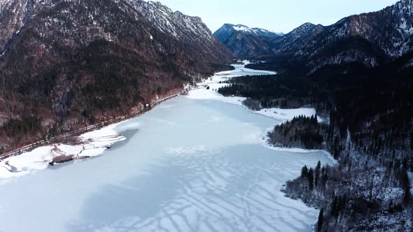 Snow-covered Weitsee and Loedensee, Reit im Winkl, Bavaria, Germany