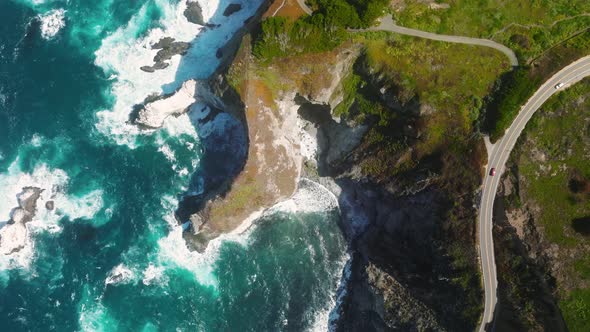 Beautiful Nature California West Coast USA Car Driving on Windy Mountain Coast