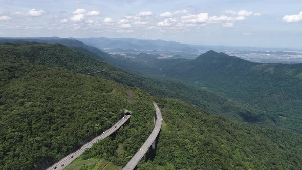 Sea Mountain landscape of national  highway road in Brazil.