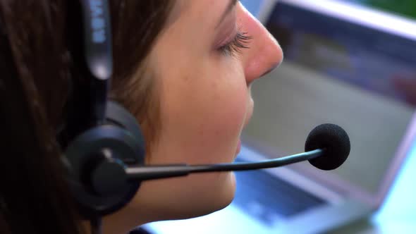 Female Call Center Employee Working