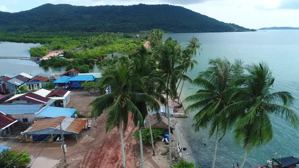 Fishing village near Sihanoukville in Cambodia seen from the sky