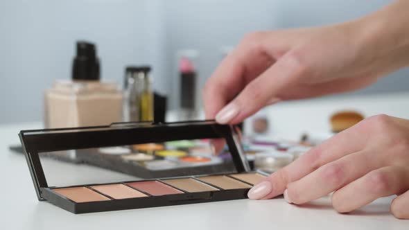 Palette of Blush and Highlighter on White Table