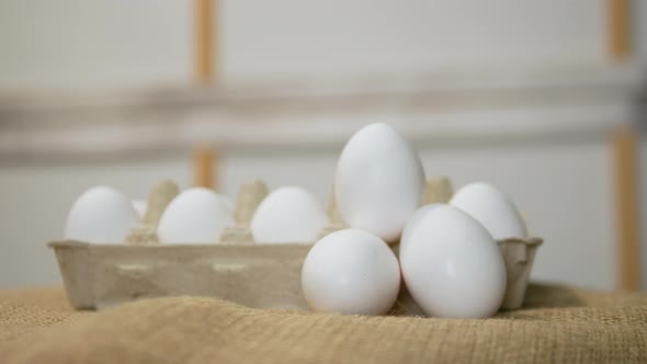 Fresh Store Bought Chicken Eggs In A Tray, Natural White Chicken Eggs In A Paper Tray