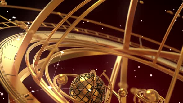 Armillary Sphere And Zodiac Signs On Red Background alt