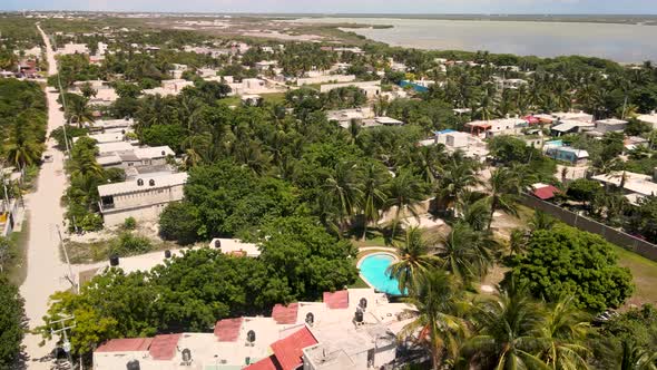 View of mangrove and town in chelem yucatan mexico