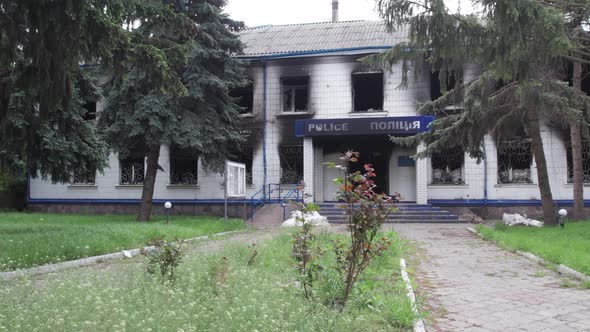 War in Ukraine  Destroyed Police Station in Borodyanka