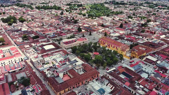 Aerial Drone San Cristobal De Las Casas City Center Traditional Catholic Mexico