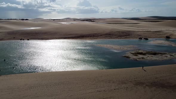 Brazilian landmark rainwater lakes and sand dunes. Jericoacoara Ceara.