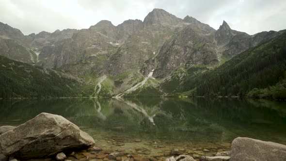 Pan Shot Of Morskie Oko located in Zakopane