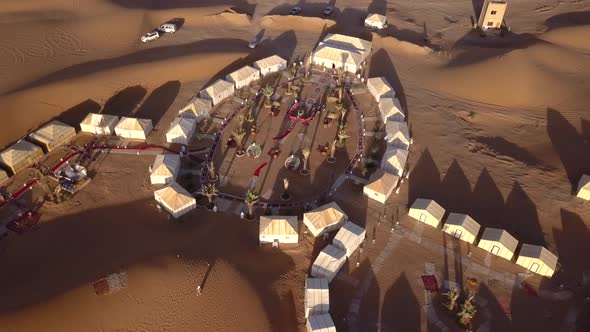 AERIAL: Luxury Campsite Sahara Desert