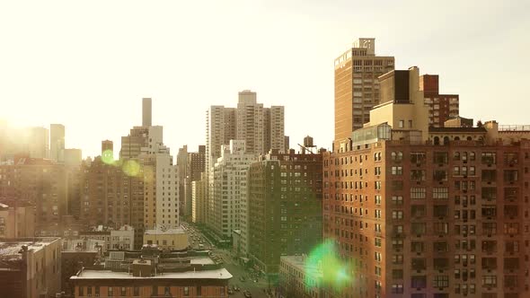 Helicopter Aerial View of Urban City Metropolis Skyline