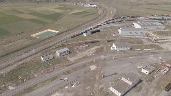 Samtskhe-Javakheti, Georgia - August 22 2021: Aerial view of Akhalkalaki railway station