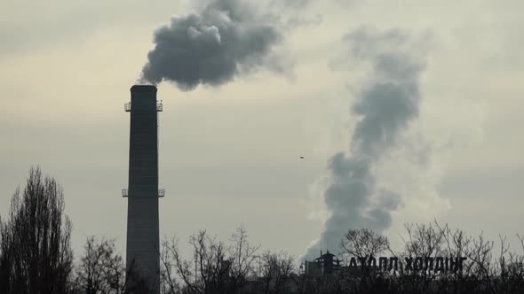 Smoke Comes From the Chimney. Air Pollution. Slow Motion. Ecology. Kyiv. Ukraine