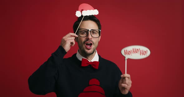 Nerd man with Christmas masks