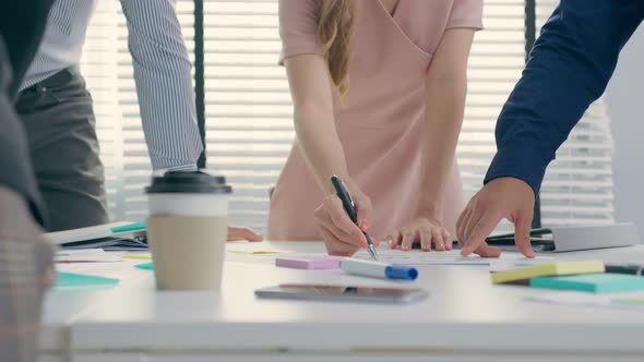 Close up hands group of businessman and woman people meeting in office.